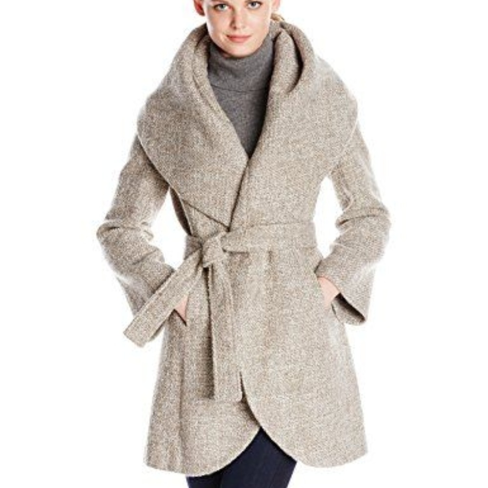 T Tahari Marla Tweed Wrap Coat